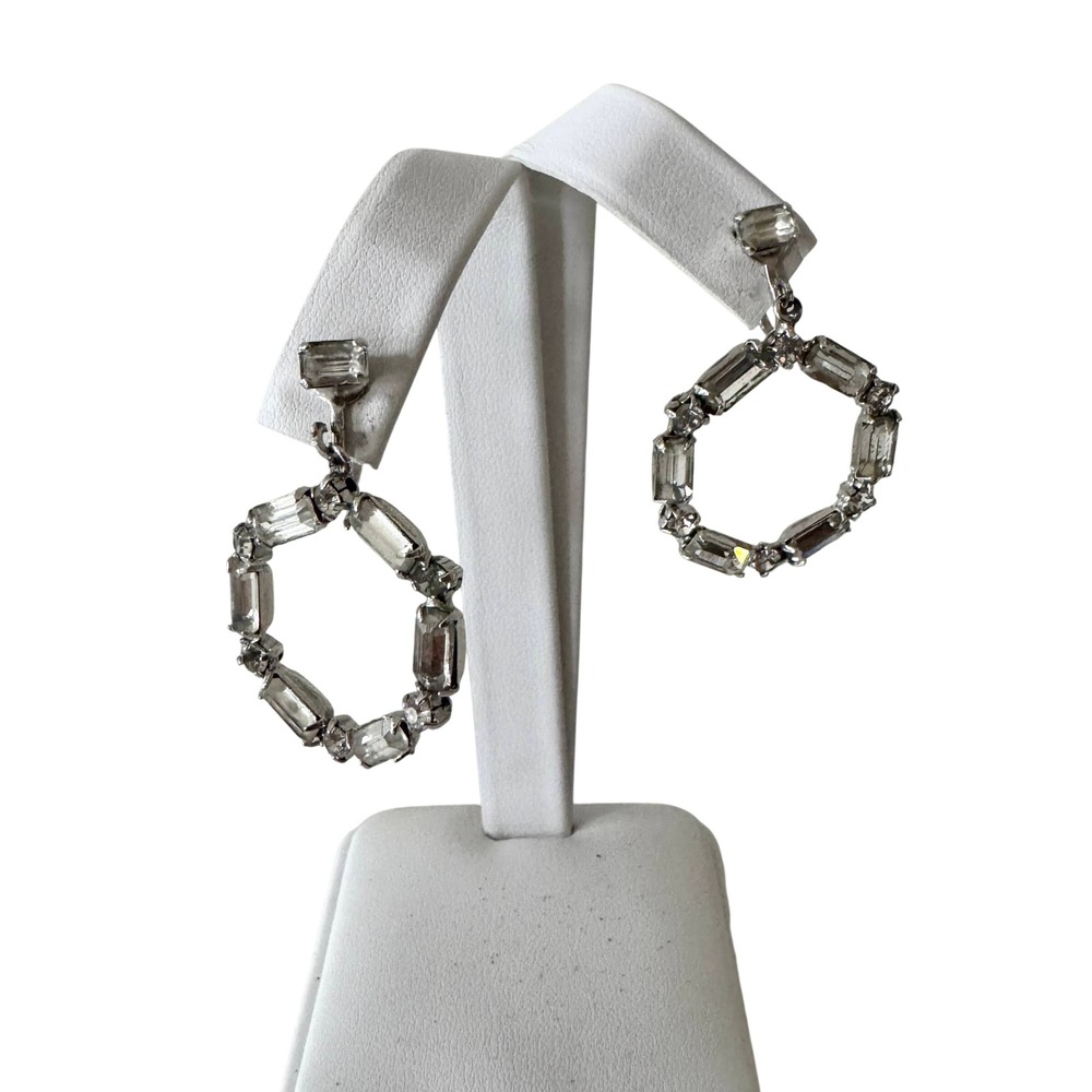 Vintage Doorknocker Rhinestone Statement‎ Earrings Dangling Drop Art Deco Glam